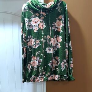 Ranlege Green Floral Cowl Neck Top